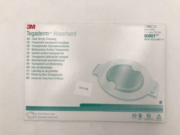 3M 90801 Tegaderm Absorbent Clear Acrylic Dressing 4-3/8in x 5in (5/Pckg.) (X)