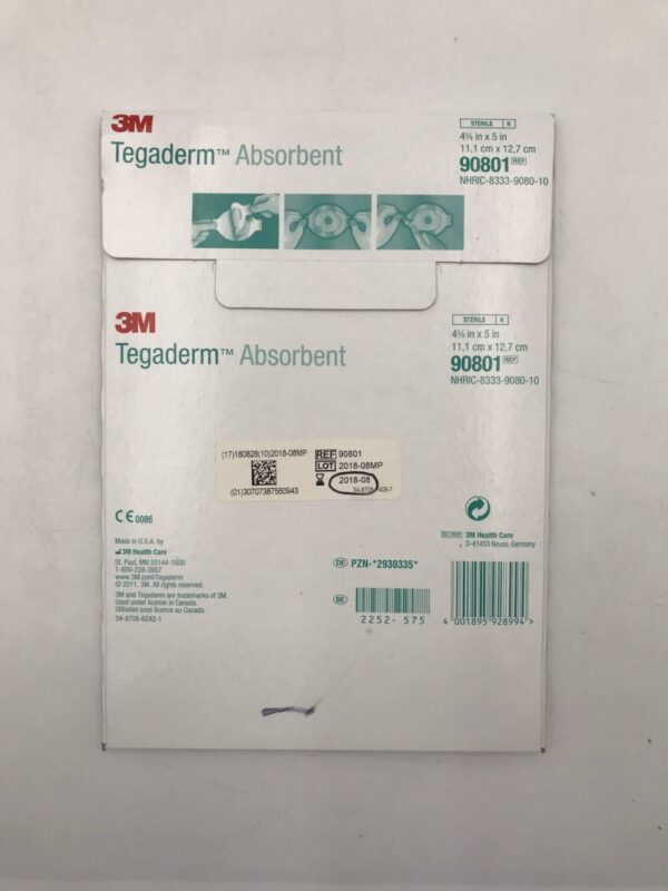 3M 90801 Tegaderm Absorbent Clear Acrylic Dressing 4-3/8in x 5in (5/Pckg.) (X)