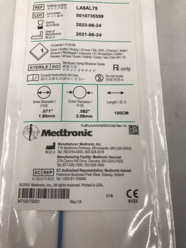 Medtronic LA6AL75 Launcher Guiding Catheter AL.75 6F 100cm (X)