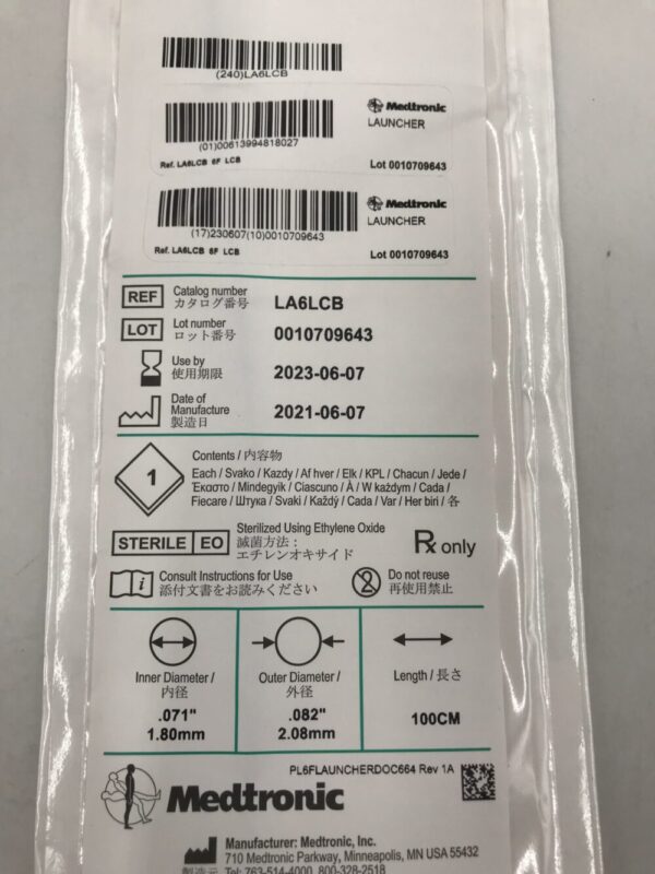 Medtronic LA6LCB Launcher Guiding Catheter LCB  6F 100cm (X)