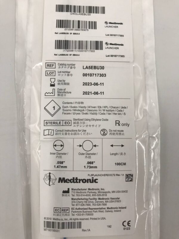 Medtronic LA5EBU30 Launcher Guiding Catheter EBU3.0 5F 100cm .058" (X)