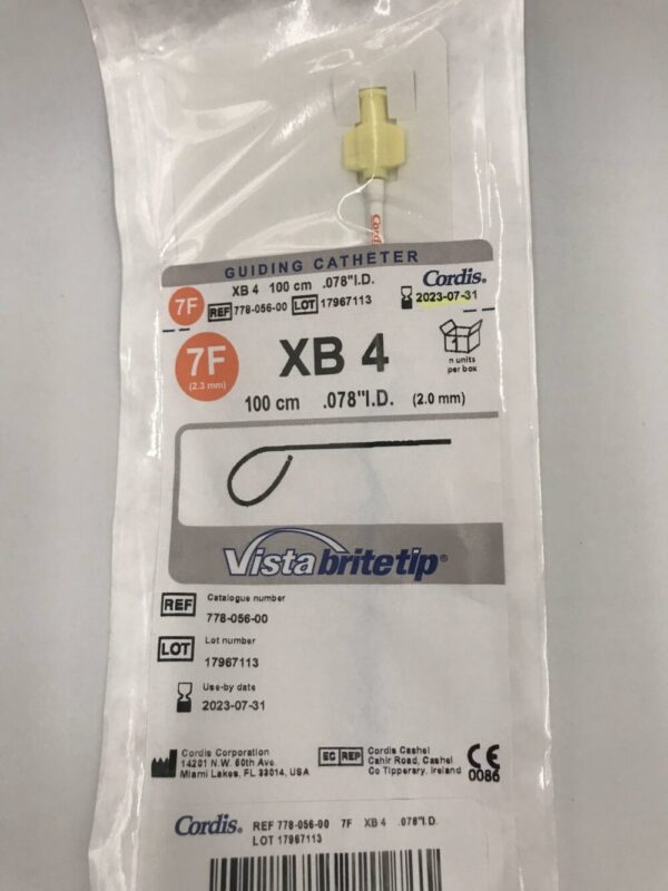 Cordis 778-056-00 Vista Brite Tip XB 4 Guiding Catheter 0.78" I.D. x 100cm 7F (X)