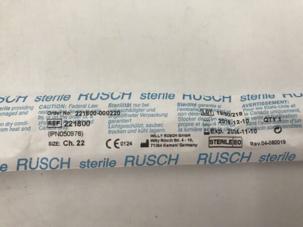 Teleflex 221800 Rusch PVC Catheter Tiemann 2 Eyes Ch.22