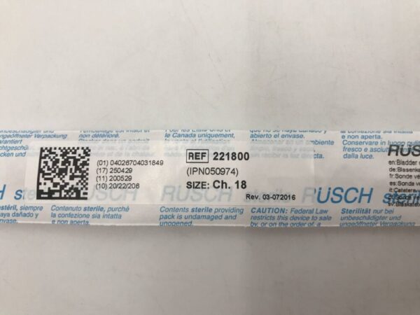 Teleflex 221800 Rusch PVC Catheter Tiemann 2 Eyes Ch.18