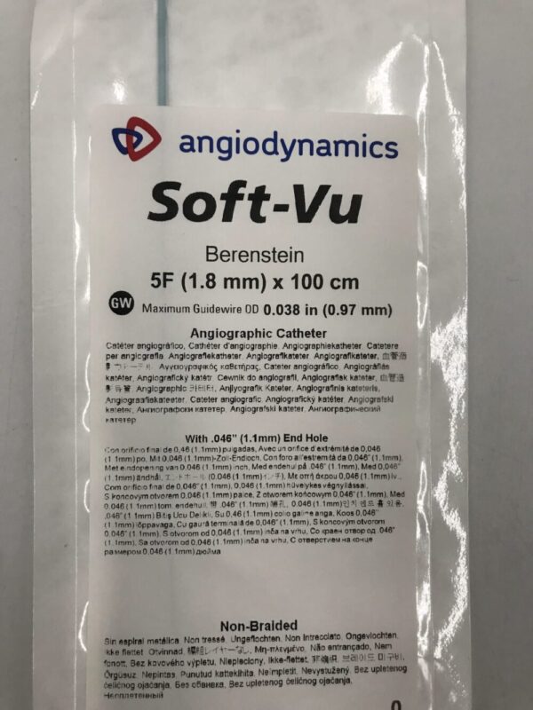 AngioDynamics 10722107 Soft-Vu Berenstein 5F (1.8mm) x 100cm  Angiographic Catheter Non Braided (X)