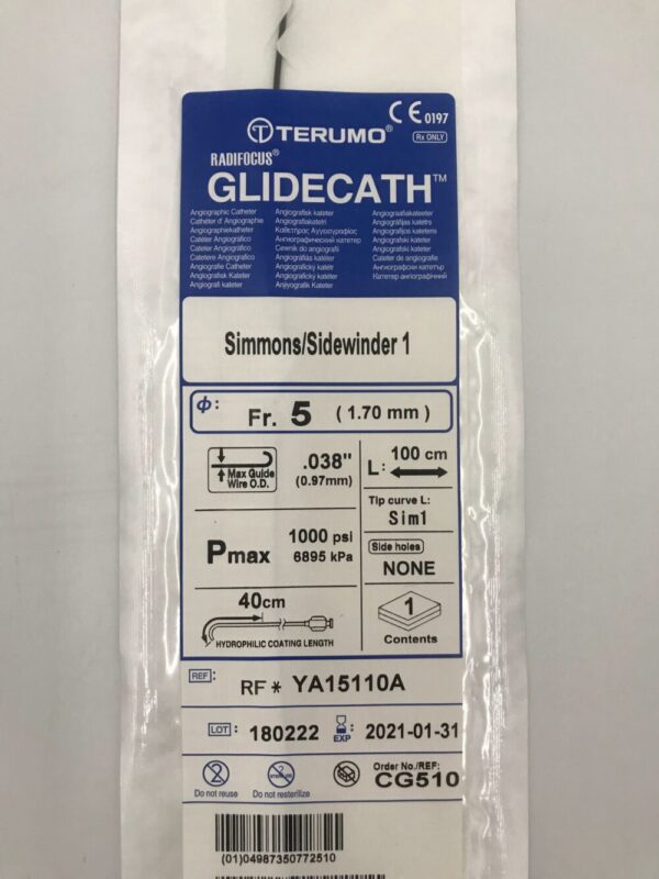 Terumo CG510 Glidecath Simmons/Sidewinder 1 Fr.5 (1.70mm) x 100cm Angiographic Catheter (X)