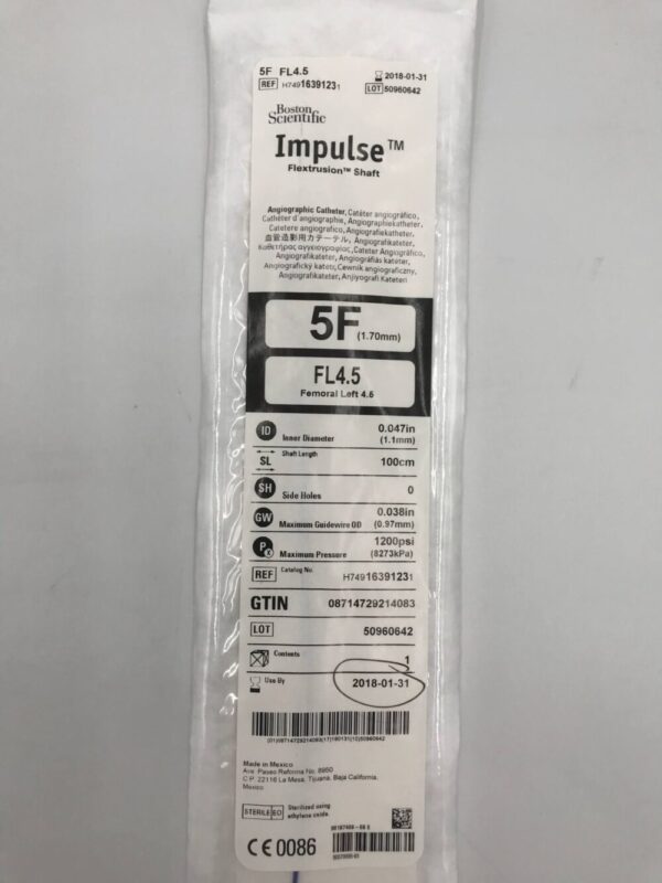 Boston Scientific 1639123 Impulse FL4.5 Femoral Left 4.5 5F (1.70mm) x 100cm Angiographic Catheter (X)