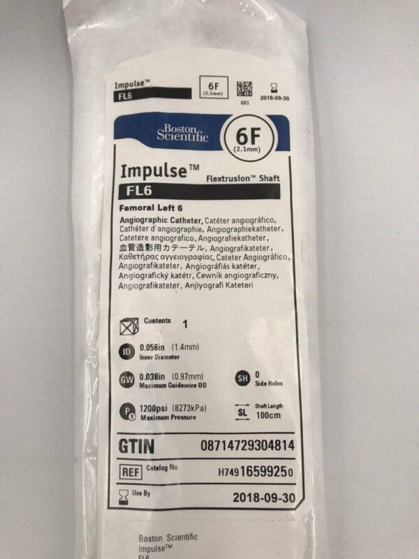 Boston Scientific 1659925 Impulse FL6 Femoral Left 6 Angiographic Catheter 6F (2.1mm) x 100cm (X)