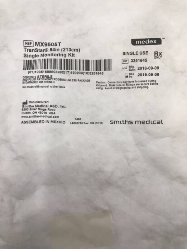 SMITHS MEDICAL MX9505T Medex TranStar Single Monitoring Kit 84in (X)
