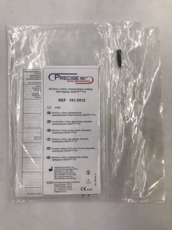SMALL BONE INNOVATIONS 101-3512 Precise SD Cortical Screw, Locking Self-Tapping, StickFIT T10, 3.5mm x 12mm