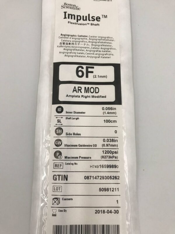 Boston Scientific 1659989 Impulse AR MOD Amplatz Right Modified Angiographic Catheter 6F (2.1mm) x 100cm (X)