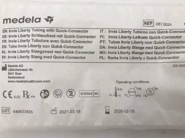 Medela 087.0025 Invia Liberty Tubing with Quick-Connector