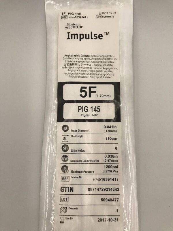 Boston Scientific 1639141 Impulse PIG 145 Pigtail 145° Angiographic Catheter 5F (1.70mm) x 110cm (X)