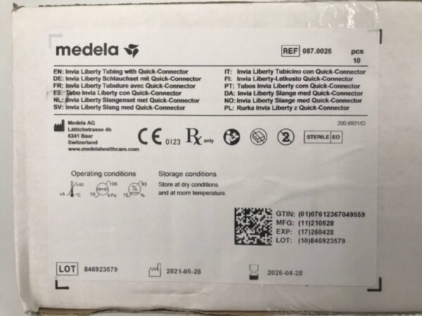 Medela 087.0025 Invia Liberty Tubing with Quick-Connector (10/Box)