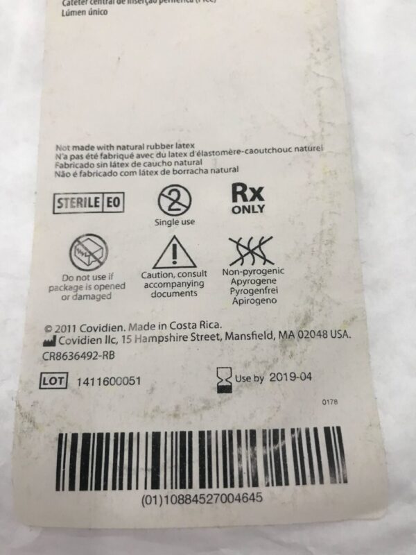 Covidien 43303 Argyle Peripheral Inserted Central Catheter (PICC) Single Lumen 1.9 Fr/Ch (0.6mm) x 30cm (X)