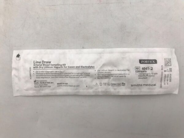 SMITHS MEDICAL 4041-2 Portex Line Draw Arterial Blood Sampling Kit 1ml Syringe w/ Filter Pro (15/Lot)