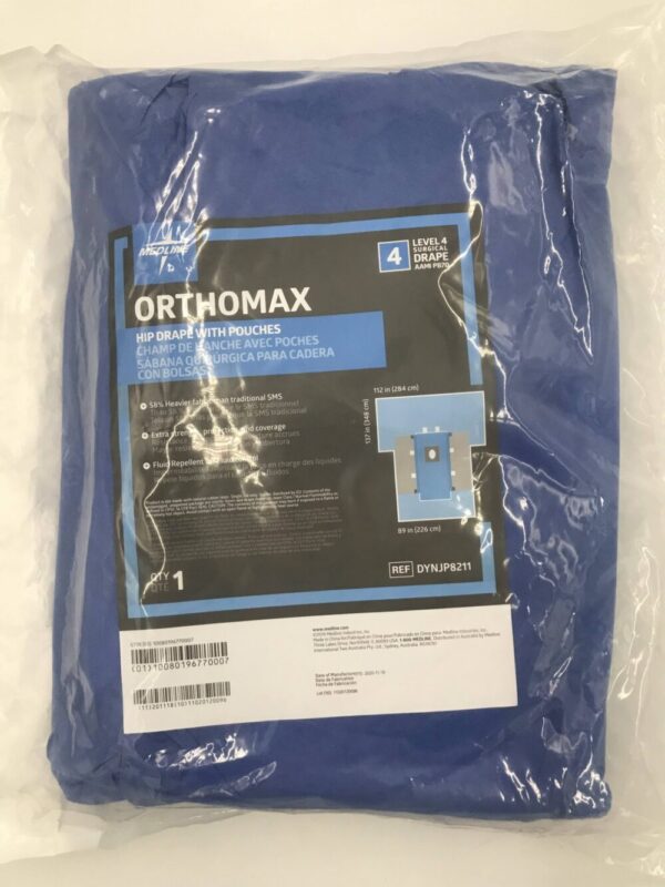 MEDLINE DYNJP8211 Orthomax Hip Surgical Drape w/Pouches AAMI Level 4, 137in x 112in