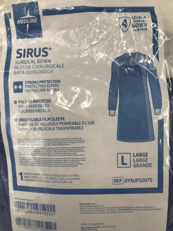 MEDLINE DYNJP2207S Sirus Surgical Gown, Strong Protection Level 4, Large