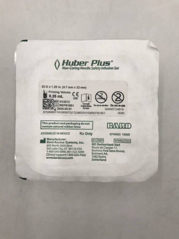 BARD 012212 Huber Plus Non-Coring Needle Safety Infusion Set 22G x 1.25in