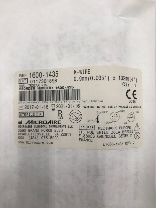 MICROAIRE 1600-1435 K-Wire 0.9mm x 102mm (X)