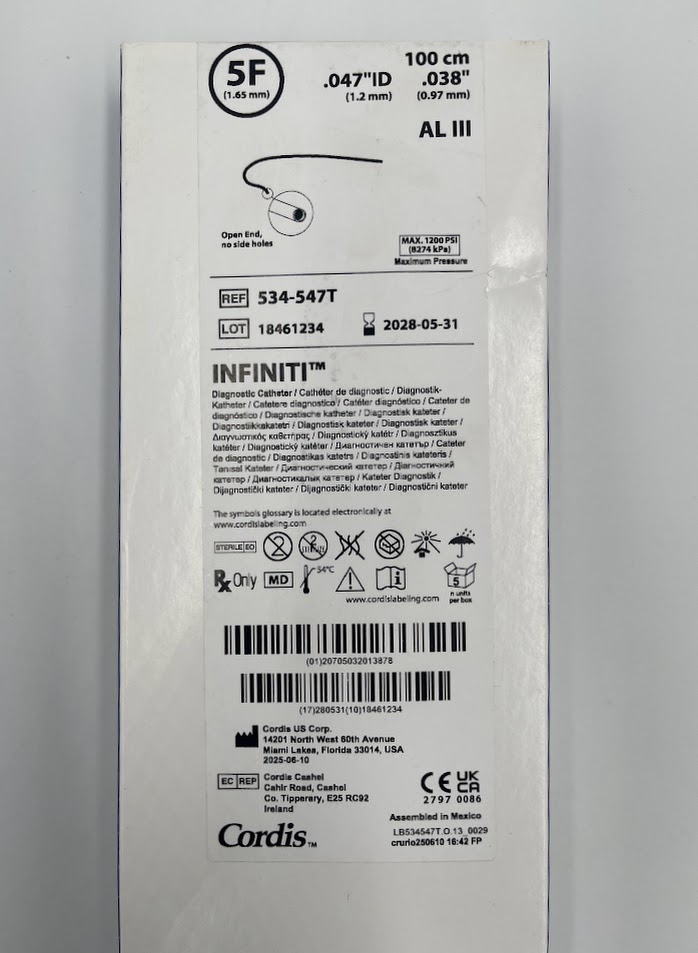 Cordis 534-547T Infiniti Thrulumen AL III 5F 100cm Diagnostic Catheter