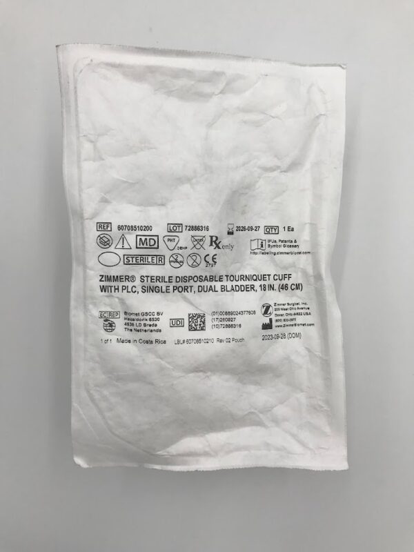 ZIMMER 60708510200 Disposable Tourniquet Cuff w/ PLC, Single Port, Dual Bladder 18in