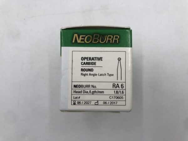Denteq RA 6 NeoBurr Operative Carbide Round Right Angle-Latch Type Head Dia. 1.8mm Length 1.6mm (50/Box)
