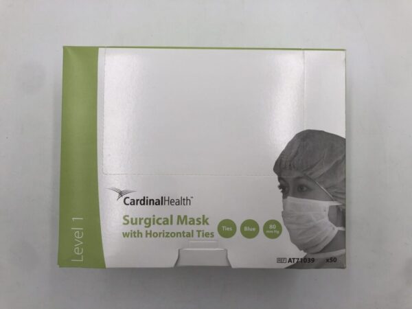 Cardinal Health AT71039 Surgical Mask with Horizontal Ties Blue 80mm Hg Level 1 (50/Box)