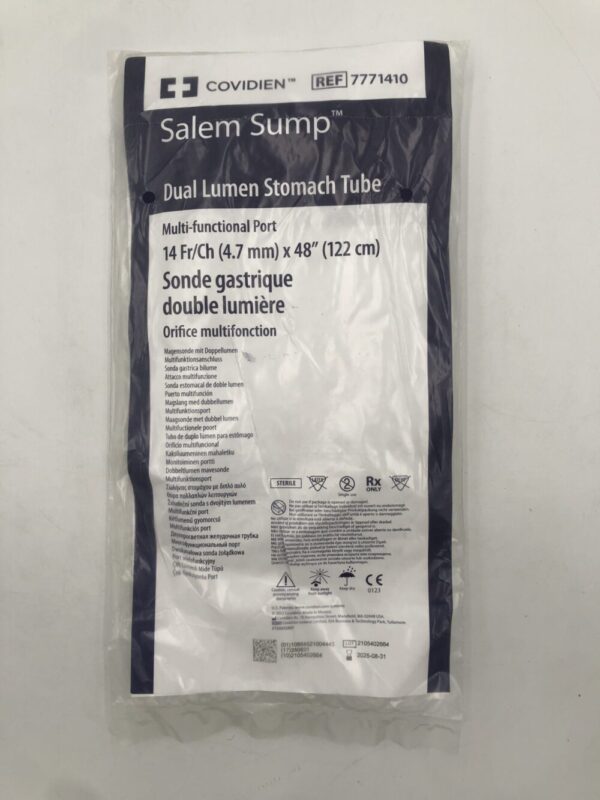 Covidien 7771410 Salem Sump Dual Lumen Stomach Tube Multi-Functional Port 14Fr/Ch (4.7mm) x 48" (122cm)