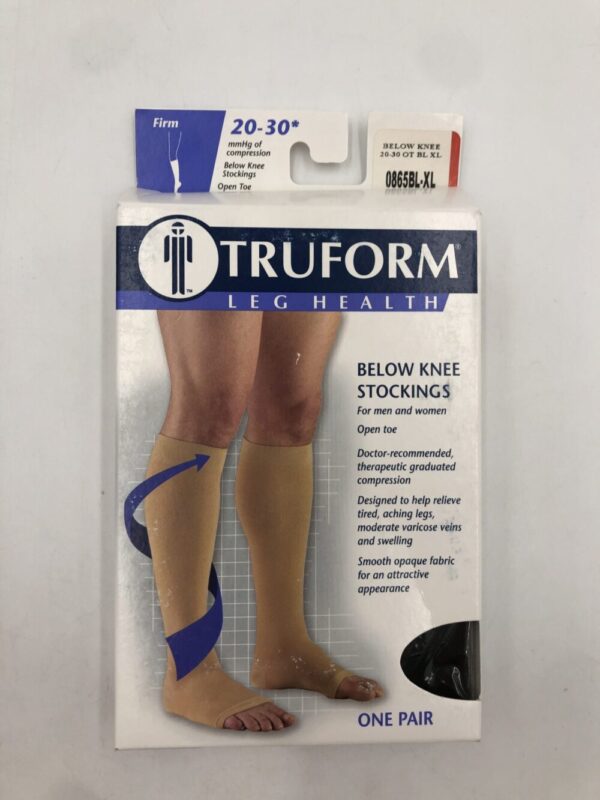 Truform Leg Health 0865BL-XL Below Knee Stockings Open Toe 20-30 Size XL