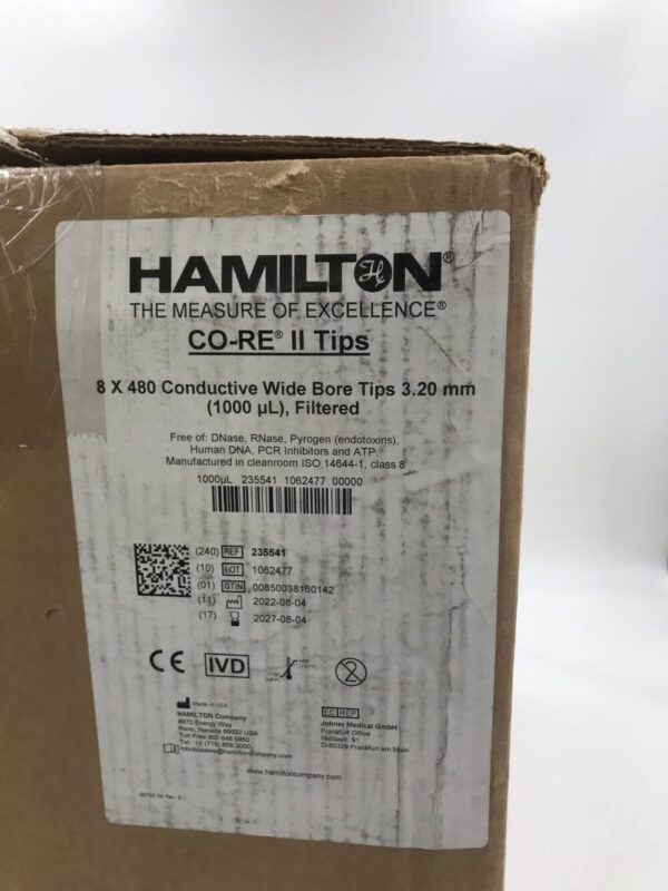 HAMILTON 235541 Co-Re II Conductive Wide Bore Tips Filtered 1000uL (3840 Tips/Case)