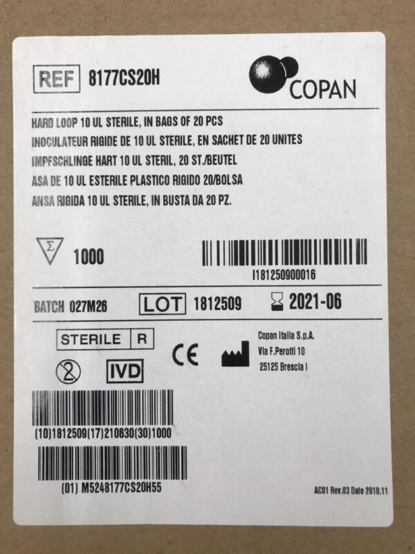 Copan 8177CS20H  Hard Loop 10 UL Sterile (1,000/Box) (X)