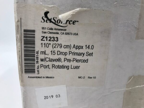 Set Source Z1233 Primary Set w/Clave, Pre-Pierced Port, Rotating Luer 110" (279cm) Appx 14.0mL, 15 Drop (X)