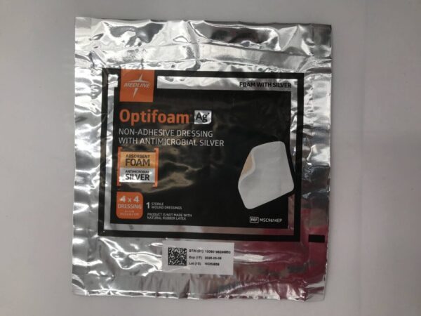 Medline MSC9614EP Optifoam Ag+ Non-Adhesive Dressing with Antimicrobial Silver 4 x 4in (X)