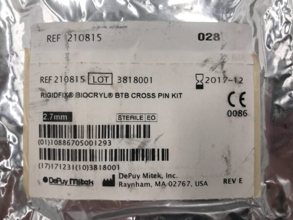DePuy Mitek 210815 Rigidfix Biocryl BTB Cross Pin 2.7mm (Part of a Kit) (X)
