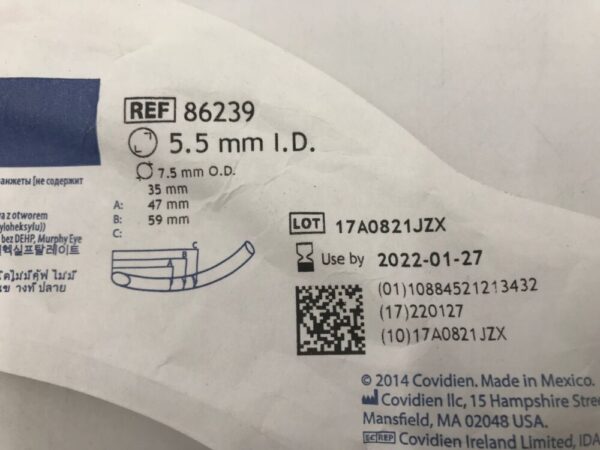 Covidien 86239 Mallinckrodt Oral/Nasal Tracheal Tube Cuffless 5.5mm I.D., 7.5mm O.D. (X)