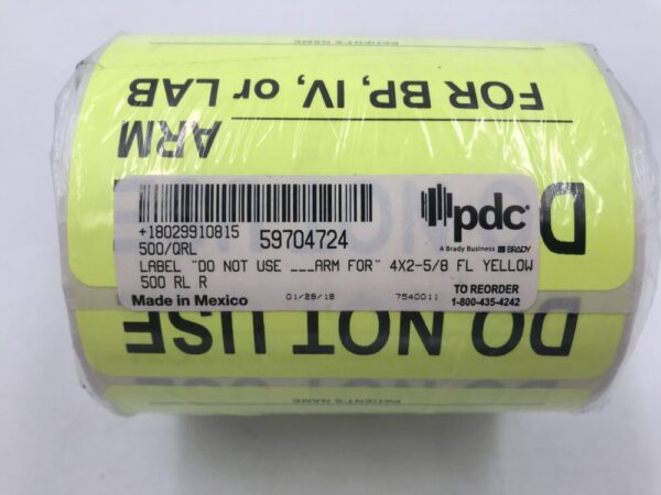 PDC 59704724 "Do Not Use Label" 500/QRL Yellow