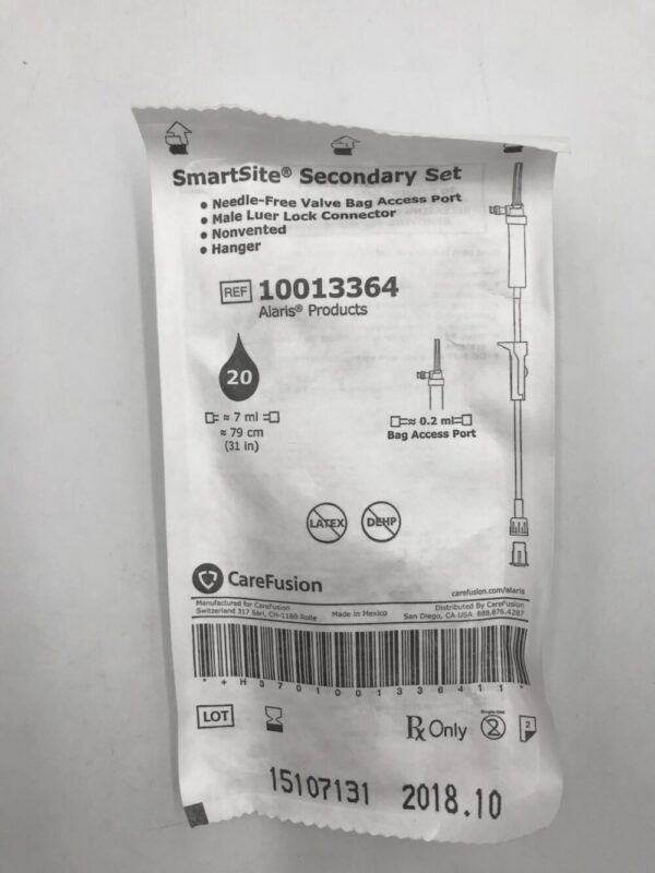 CareFusion 10013364 SmartSite Secondary Set Needle Free Valve Bag Access Port 20 Drop (X)