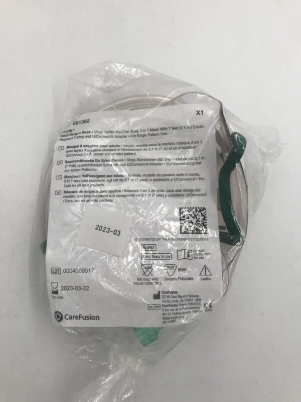 CareFusion 001362 AirLife Adult Oxygen Mask w/ 7' Crushing Resistant Tubing (X)