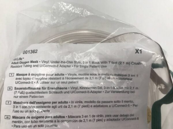 CareFusion 001362 AirLife Adult Oxygen Mask w/ 7' Crushing Resistant Tubing (X)