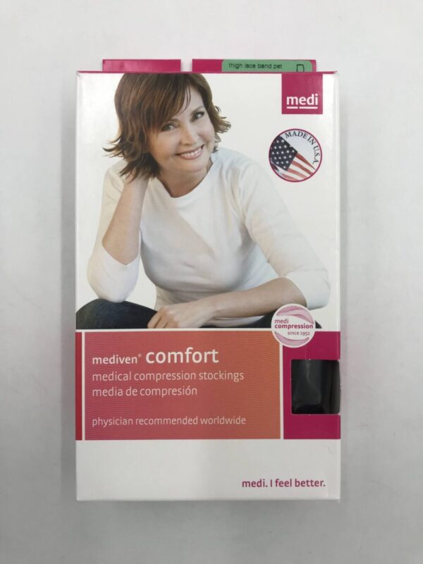Mediven 46853 Compression Stockings Comfort Thigh Lace Band Pet Closed Toe Ebony 20-30 Size III
