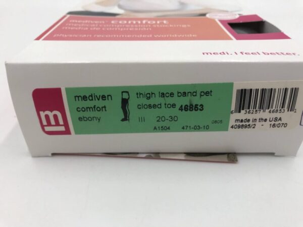 Mediven 46853 Compression Stockings Comfort Thigh Lace Band Pet Closed Toe Ebony 20-30 Size III