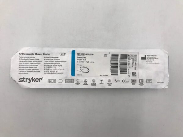 STRYKER 0375-450-500 Formula Auger Bur, Arthroscopic Shaver Blade 5x125mm