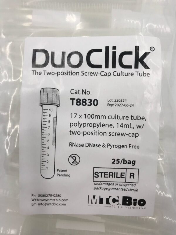 MTC BIO T8830 DuoClick Two-Position Screw-Cap Culture Tube 17x100mm(25/Bag)