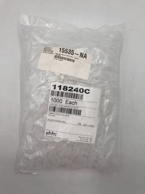 Globe Scientific 118240C Flange Plug Caps 13mm Natural (1,000/Bag)