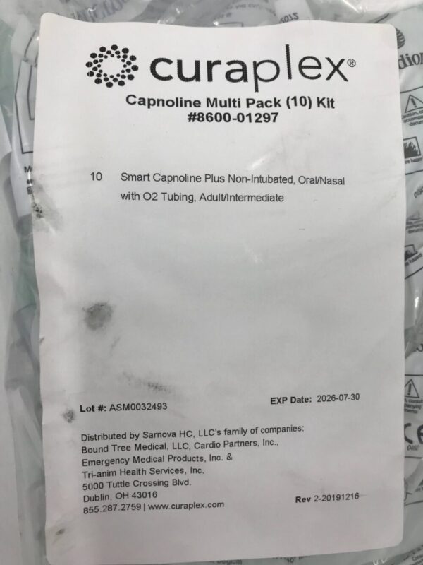Curaplex 8600-01297 Smart Capnoline Plus Non-Intubated, Oral/Nasal with O2 Tubing Adult/Intermediate (10/Pack)