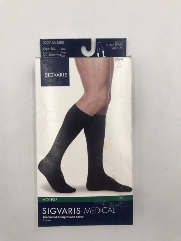 Sigvaris 922CMLM99 Graduated Compression Socks Access Size ML Black 20-30mmHg