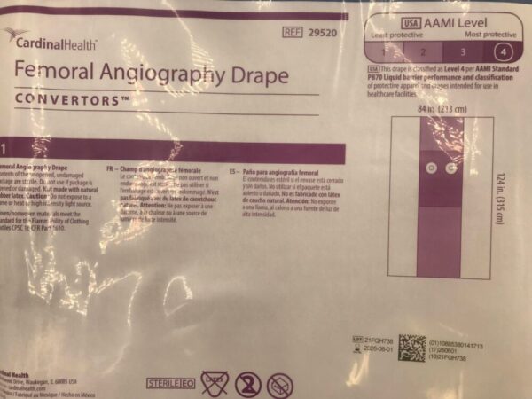 CARDINAL HEALTH 29520 Convertors Femoral Angiography Drape AAMI Level 4 84x124in