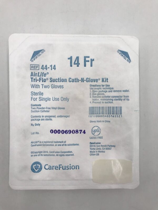 CareFusion 44-14 AirLife Tri-Flo Suction Cath-N- Glove Kit 14Fr