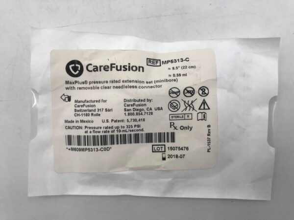 CareFusion MP5313-C MaxPlus Pressure Rated Extension Set (Minibore) ≈8.5" ≈59ml (X)